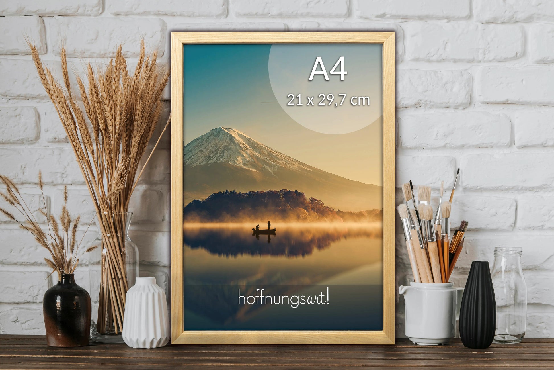 Holzrahmen DIN A4 Naturfarben mit bruchresistenem Plexiglas schmaler Posterrahmen hoffnungsart