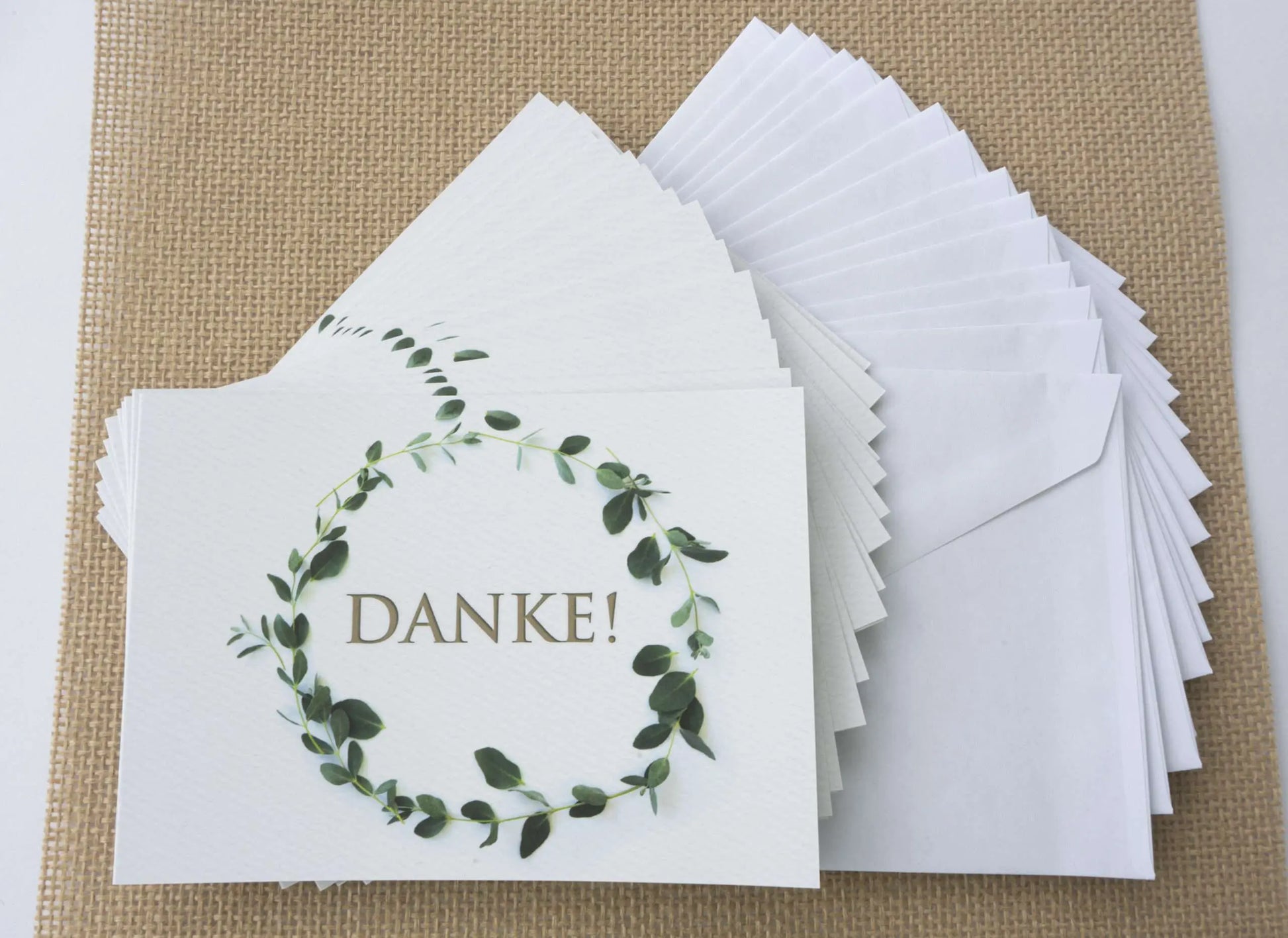 15 Dankeskarten & 15 Umschläge 15 Sticker – Klappkarten SET "Eukalyptus" hoffnungsart