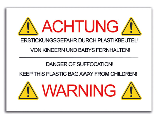 Aufkleber Erstickungsgefahr deutsch/englisch selbstklebend Etiketten Labels hoffnungsart